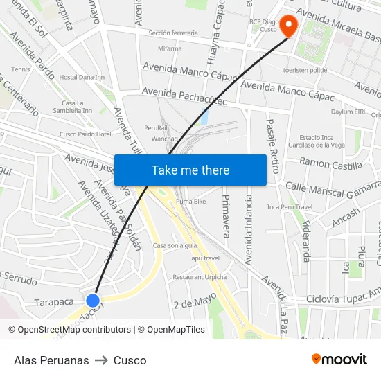 Alas Peruanas to Cusco map