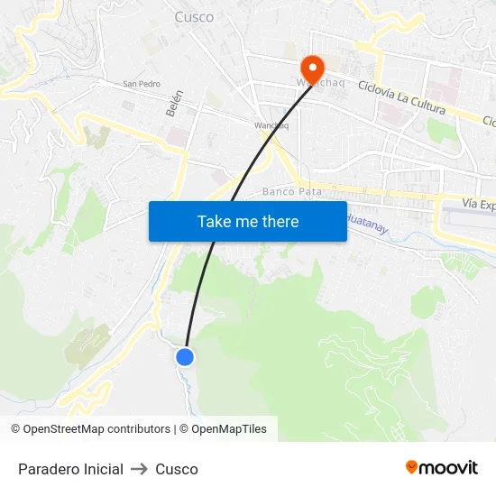 Paradero Inicial to Cusco map