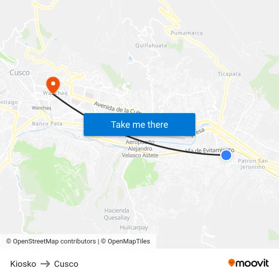 Kiosko to Cusco map