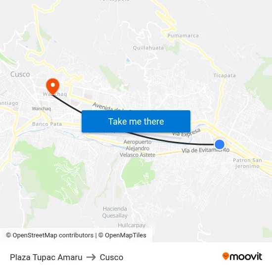 Plaza Tupac Amaru to Cusco map