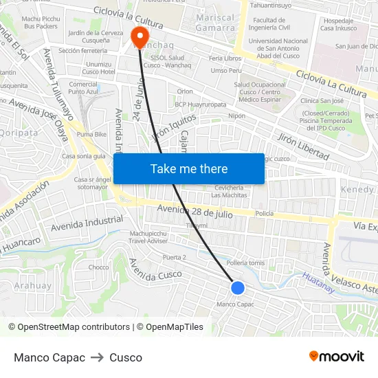 Manco Capac to Cusco map