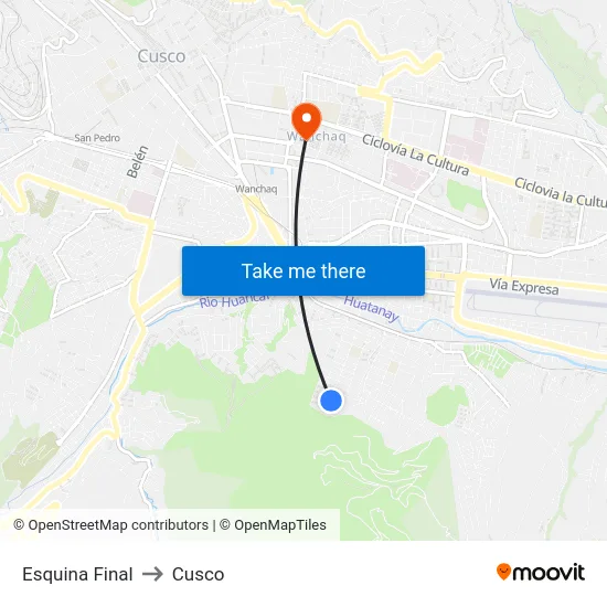 Esquina Final to Cusco map