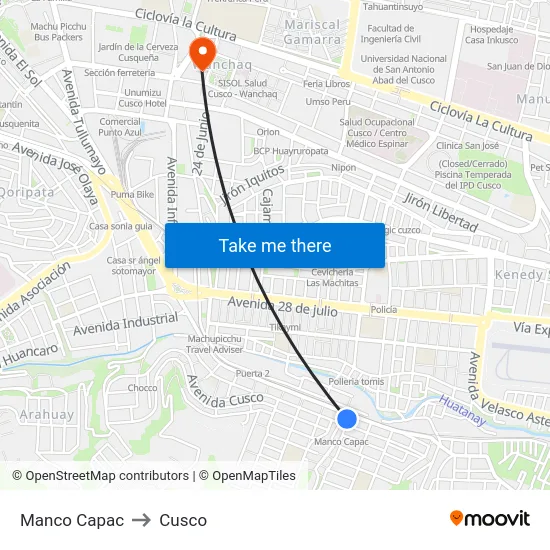 Manco Capac to Cusco map