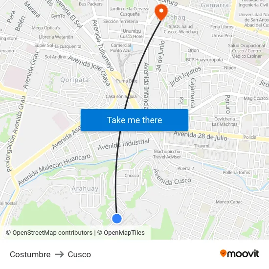 Costumbre to Cusco map