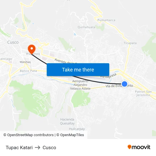 Tupac Katari to Cusco map