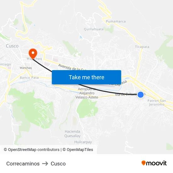 Correcaminos to Cusco map