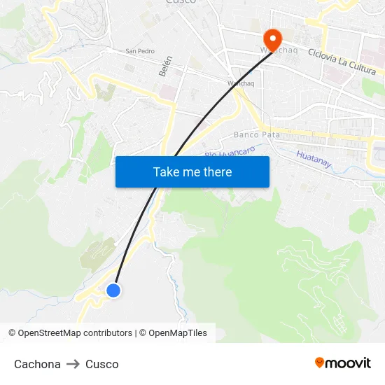 Cachona to Cusco map