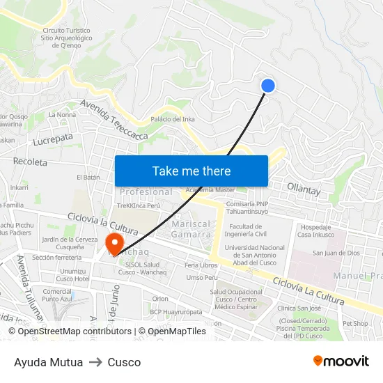 Ayuda Mutua to Cusco map