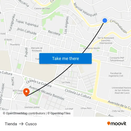 Tienda to Cusco map