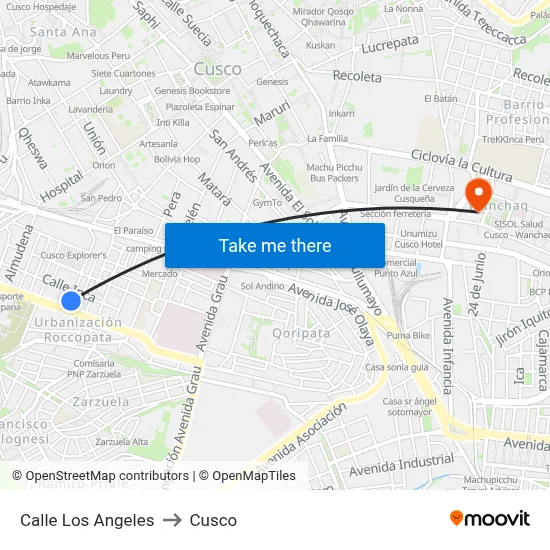 Calle Los Angeles to Cusco map