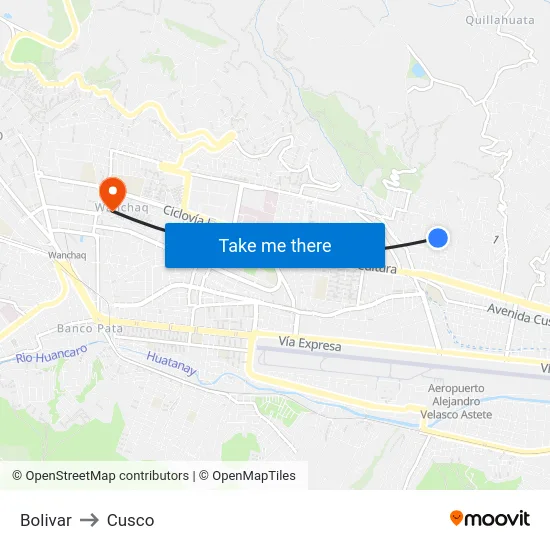 Bolivar to Cusco map