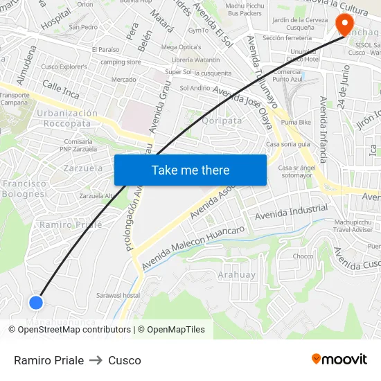 Ramiro Priale to Cusco map