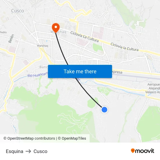 Esquina to Cusco map