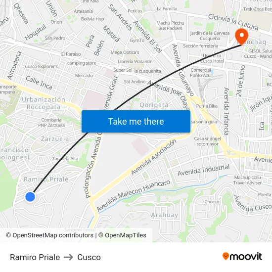Ramiro Priale to Cusco map