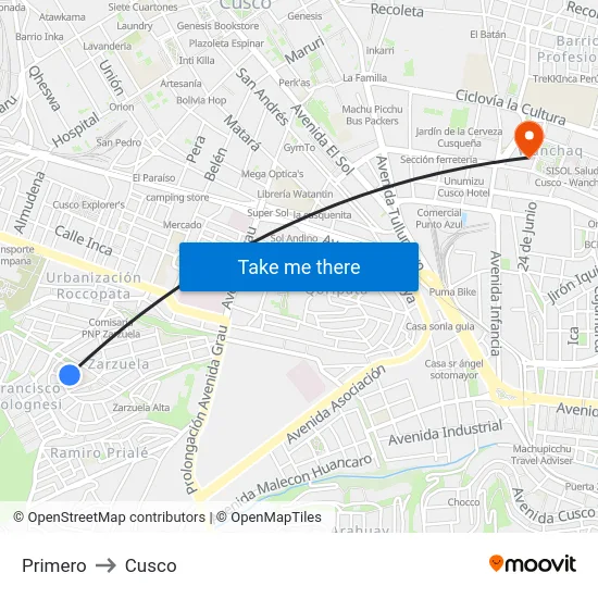 Primero to Cusco map