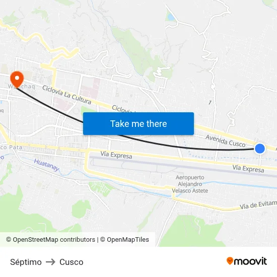 Séptimo to Cusco map
