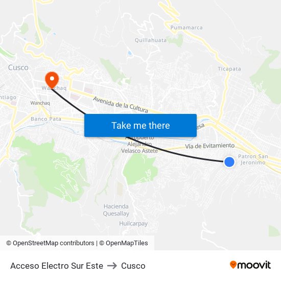 Acceso Electro Sur Este to Cusco map