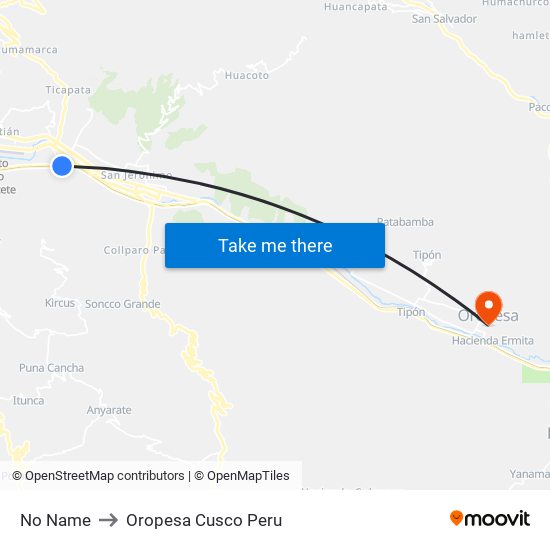 No Name to Oropesa Cusco Peru map