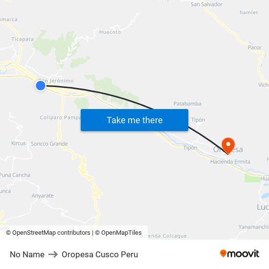No Name to Oropesa Cusco Peru map