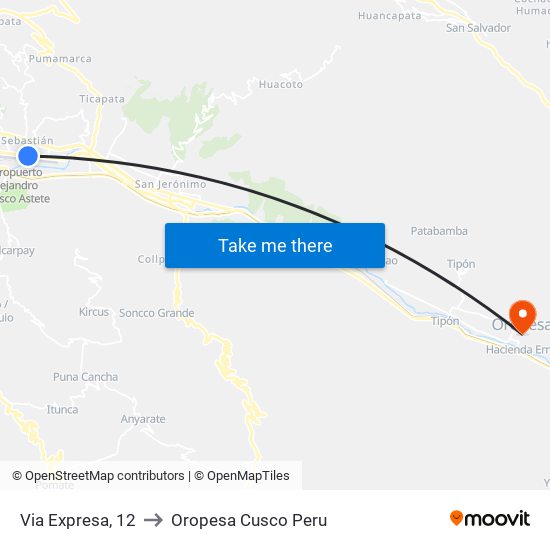 Via Expresa, 12 to Oropesa Cusco Peru map
