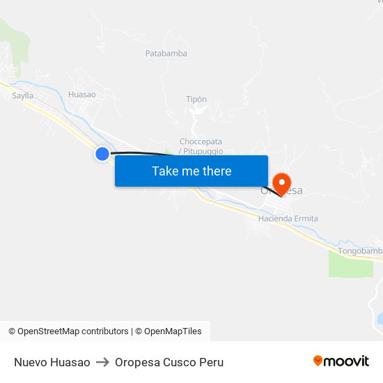 Nuevo Huasao to Oropesa Cusco Peru map