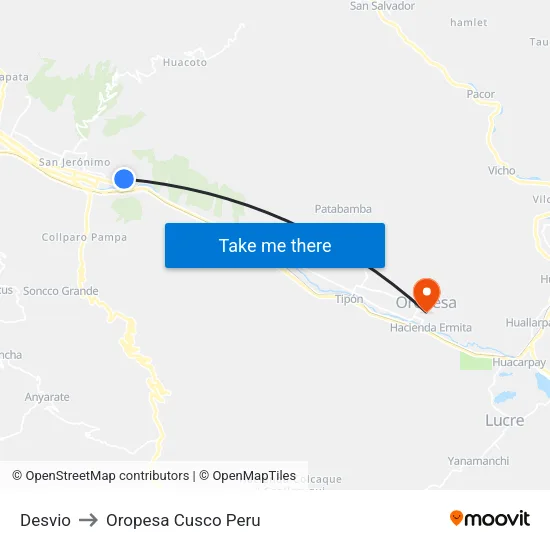 Desvio to Oropesa Cusco Peru map