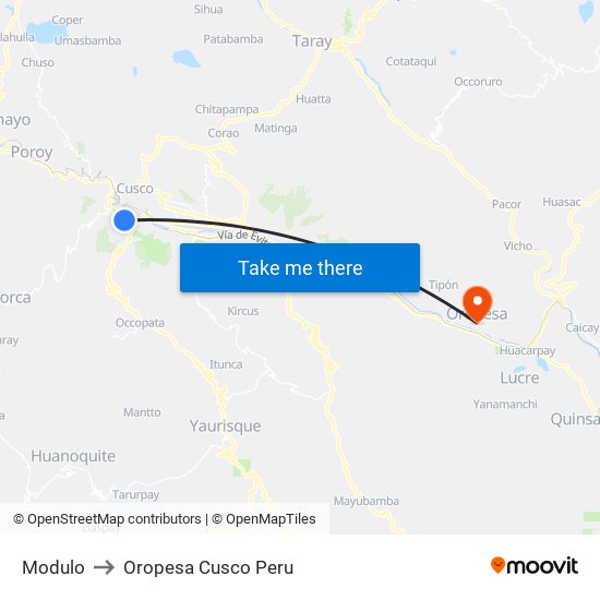 Modulo to Oropesa Cusco Peru map