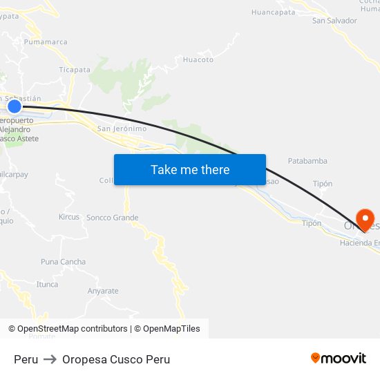 Peru to Oropesa Cusco Peru map
