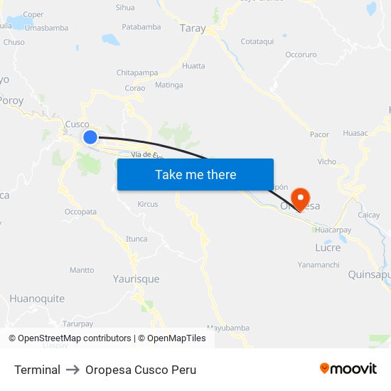 Terminal to Oropesa Cusco Peru map