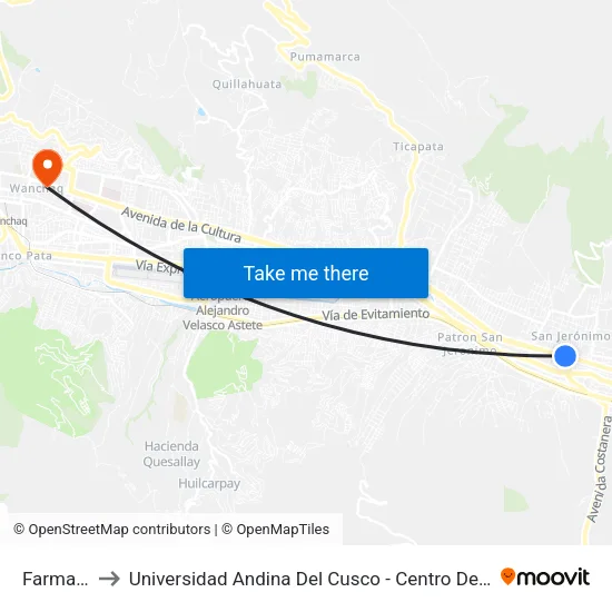 Farmacia to Universidad Andina Del Cusco - Centro De Idiomas map