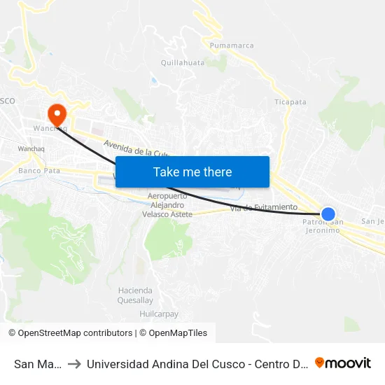 San Martin to Universidad Andina Del Cusco - Centro De Idiomas map