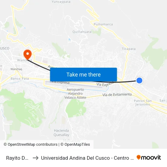 Rayito De Sol to Universidad Andina Del Cusco - Centro De Idiomas map