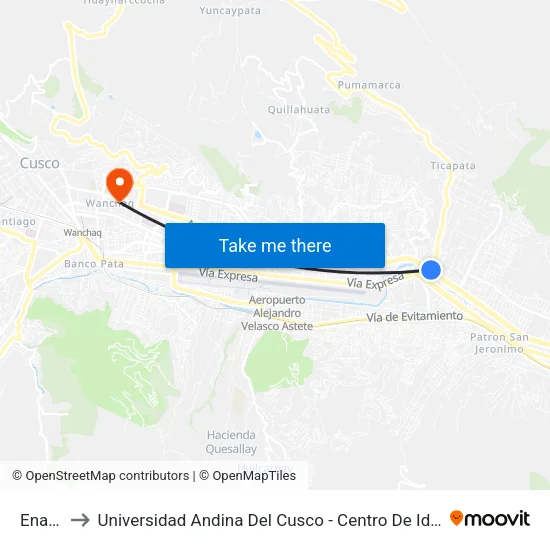 Enaco to Universidad Andina Del Cusco - Centro De Idiomas map