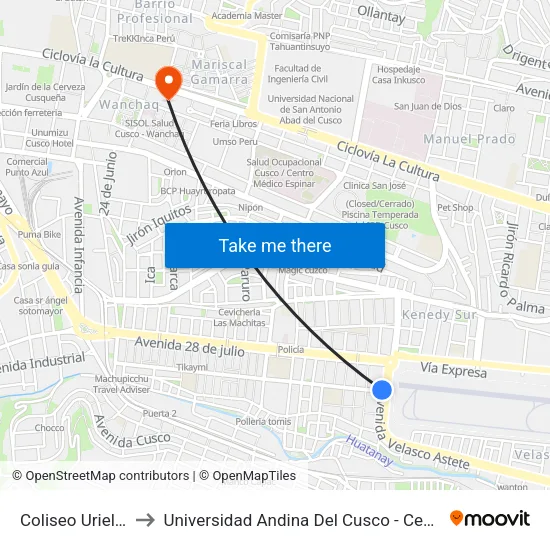 Coliseo Uriel Garcia to Universidad Andina Del Cusco - Centro De Idiomas map