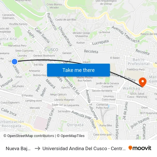 Nueva Baja, 530 to Universidad Andina Del Cusco - Centro De Idiomas map