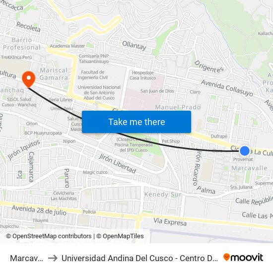 Marcavalle to Universidad Andina Del Cusco - Centro De Idiomas map