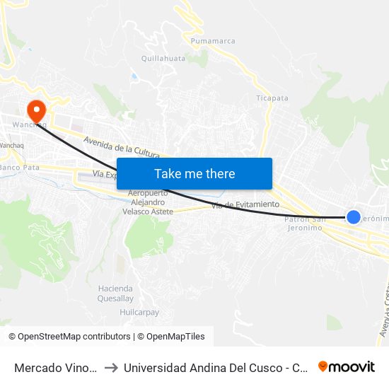 Mercado Vinocanchon to Universidad Andina Del Cusco - Centro De Idiomas map