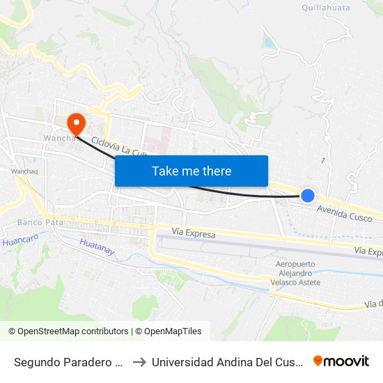 Segundo Paradero De San Sebastian to Universidad Andina Del Cusco - Centro De Idiomas map