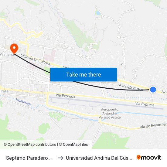Septimo Paradero De San Sebastian to Universidad Andina Del Cusco - Centro De Idiomas map