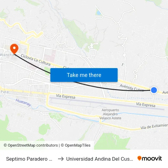 Septimo Paradero De San Sebastian to Universidad Andina Del Cusco - Centro De Idiomas map