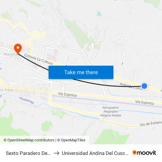 Sexto Paradero De San Sebastian to Universidad Andina Del Cusco - Centro De Idiomas map