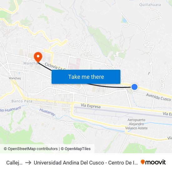 Callejon to Universidad Andina Del Cusco - Centro De Idiomas map