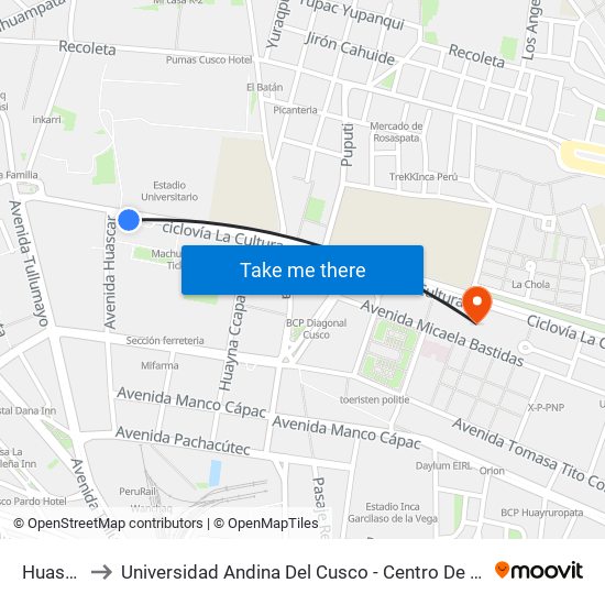 Huascar to Universidad Andina Del Cusco - Centro De Idiomas map