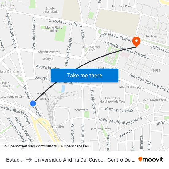 Estacion to Universidad Andina Del Cusco - Centro De Idiomas map