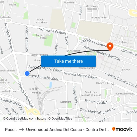 Paccha to Universidad Andina Del Cusco - Centro De Idiomas map