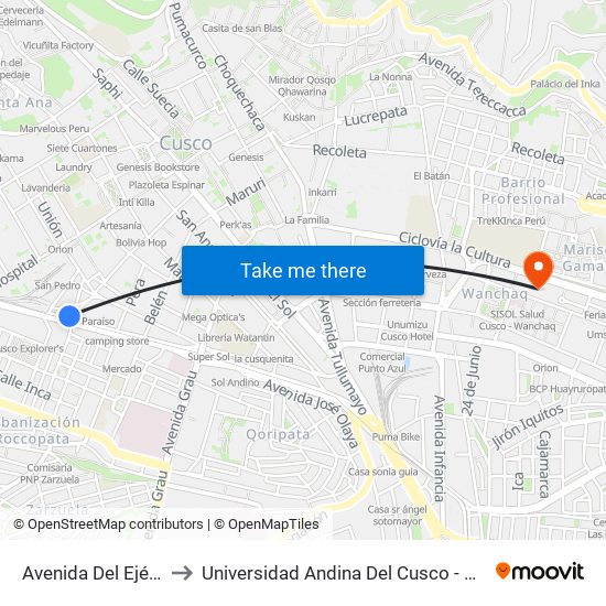 Avenida Del Ejército, 685 to Universidad Andina Del Cusco - Centro De Idiomas map