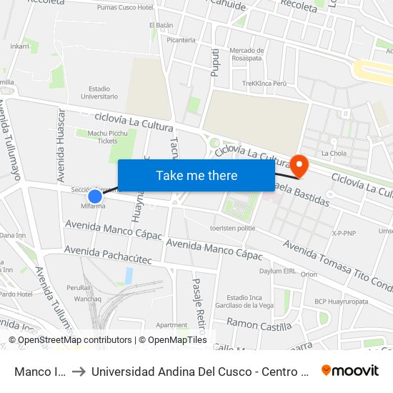 Manco Inca to Universidad Andina Del Cusco - Centro De Idiomas map