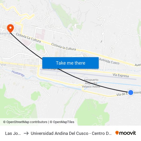 Las Joyas to Universidad Andina Del Cusco - Centro De Idiomas map