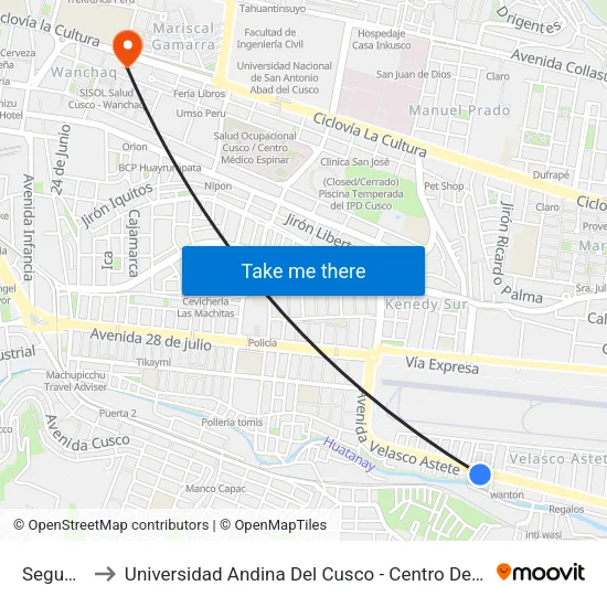 Segundo to Universidad Andina Del Cusco - Centro De Idiomas map