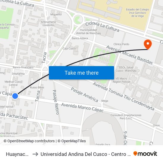Huaynacapac to Universidad Andina Del Cusco - Centro De Idiomas map